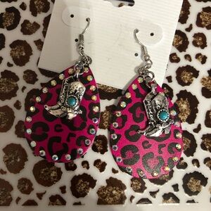 Pink Leopard Print Earrings with Silver Accents